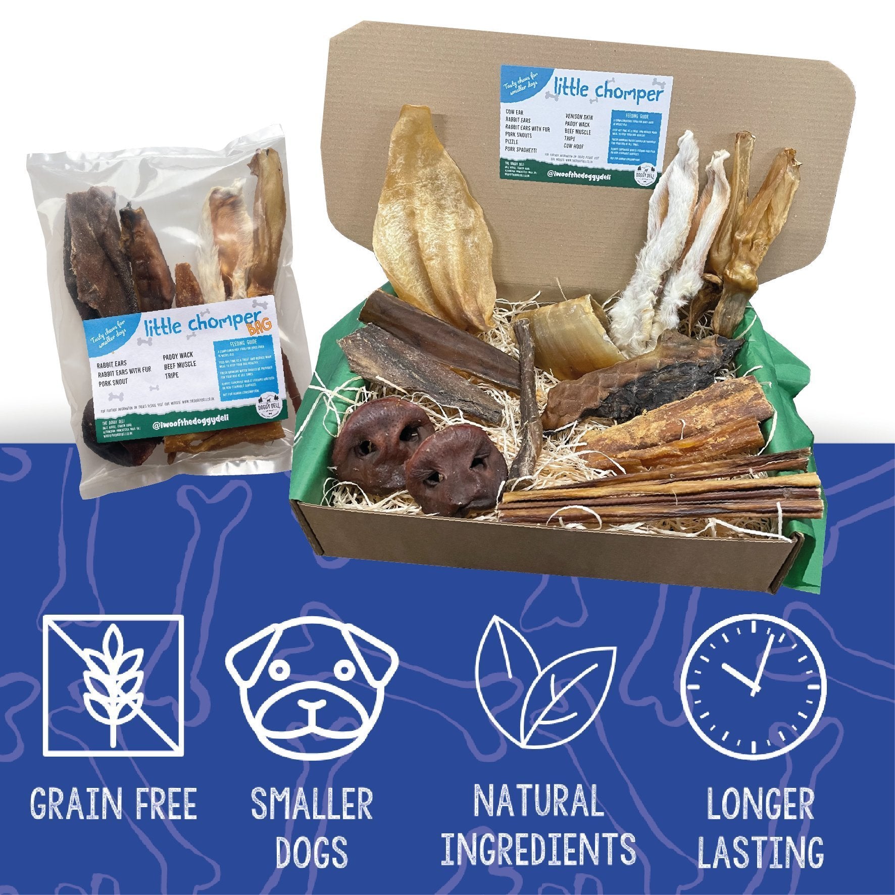 Little Chomper - The Big Box for Smaller Dogs! Natural Treat Selection Box and Bags for Smaller - Medium Dogs | The Doggy Deli
