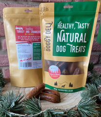 Festive Turkey and Cranberry Deli Sausages 200g - Natural Dog Treat Christmas Sausages - The Doggy Deli
