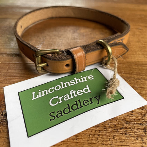 Lincolnshire Crafted Traditional 1/2" Tan Leather Dog Collar - The Doggy Deli